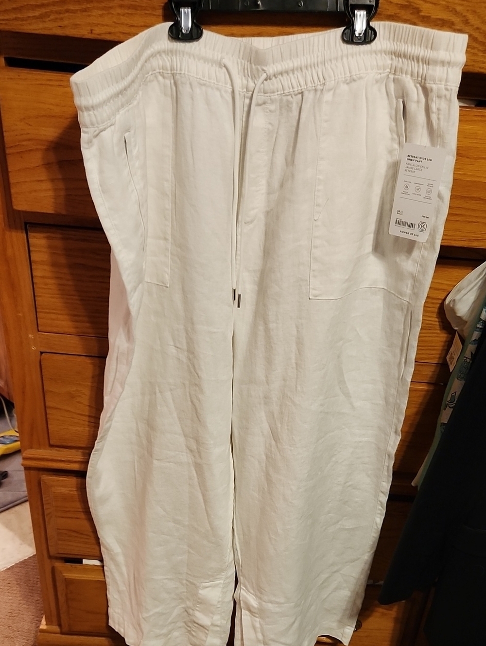 Athleta White Drawstring Linen Joggers